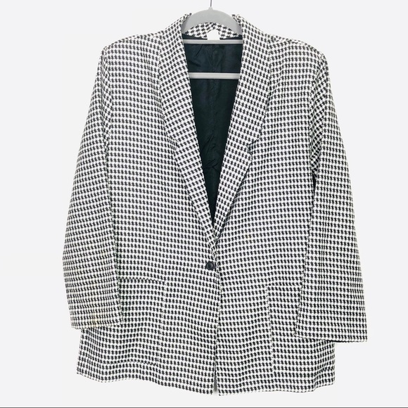 Vintage Black and White Houndstooth Blazer Sz Med - Picture 3 of 8